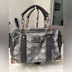 MCM Silver Gray Monogram Top-Handle Satchel